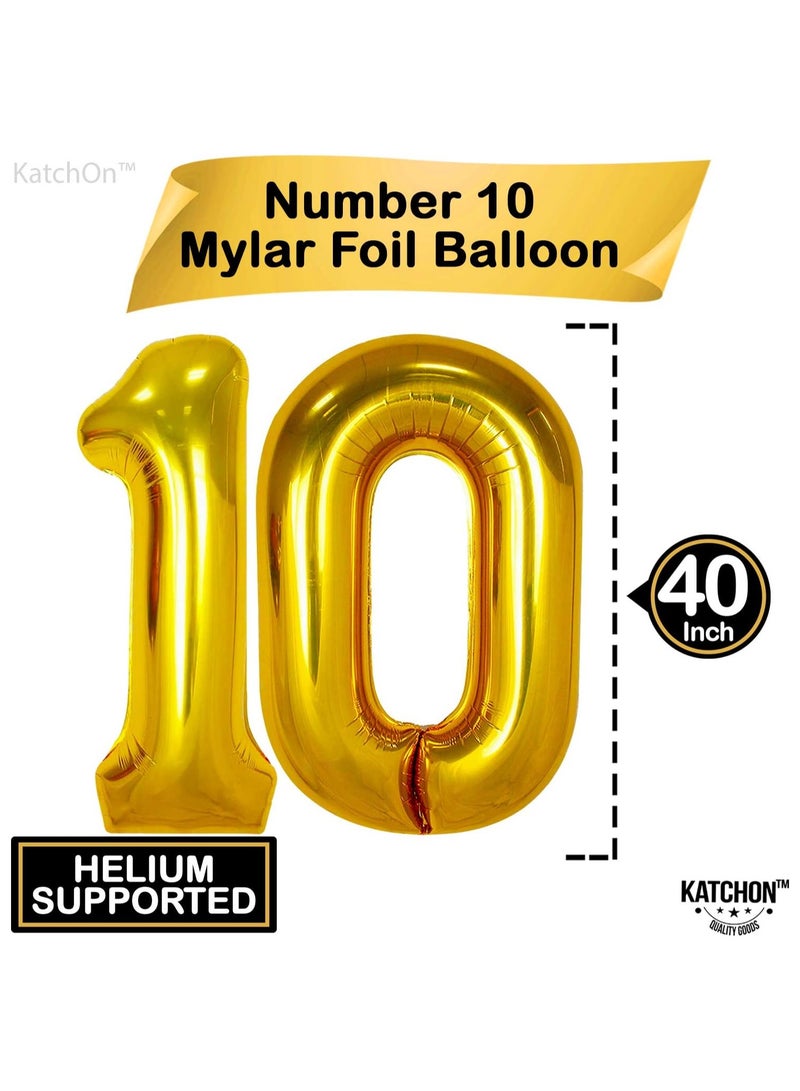 KATCHON Gold Number 10 Foil Balloon for 10th Birthday Decoration - Image 2