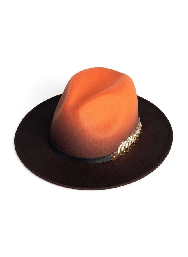 Gossifan Women Gradient Color Fedora Wide Brim Felt Panama Hat with Belt Buckle, Orange/Black, M - Image 2
