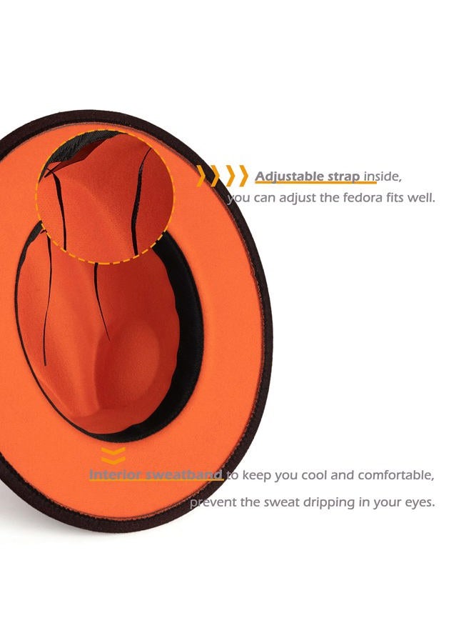 Gossifan Women Gradient Color Fedora Wide Brim Felt Panama Hat with Belt Buckle, Orange/Black, M - Image 4