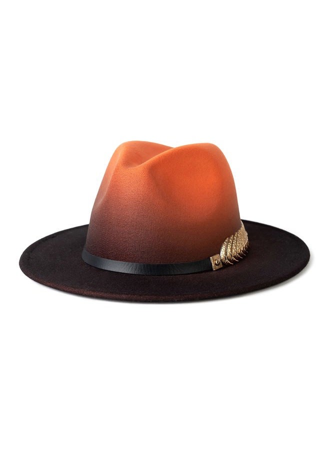 Gossifan Women Gradient Color Fedora Wide Brim Felt Panama Hat with Belt Buckle, Orange/Black, M - Image 1