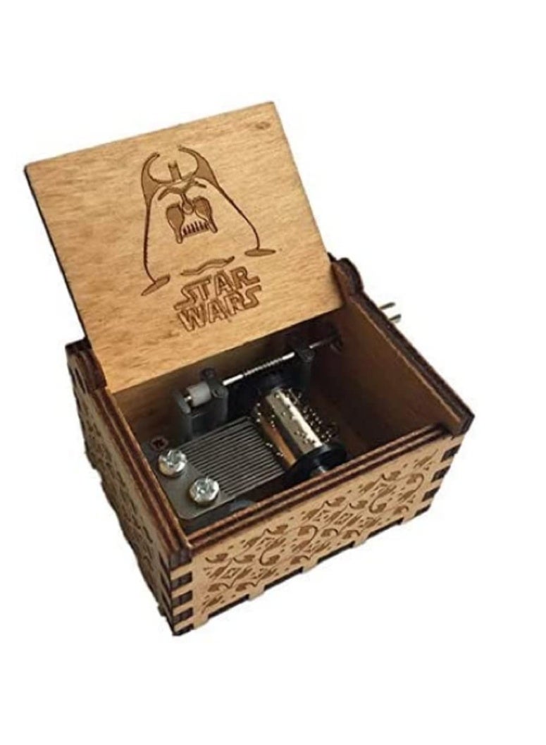 ماى سوق صندوق موسيقى خشبي كلاسيكي بتصميم حرب النجوم (Star Wars) يعمل باليد - تحفة موسيقية عتيقة وهدية مثالية لعشاق السينما والديكور