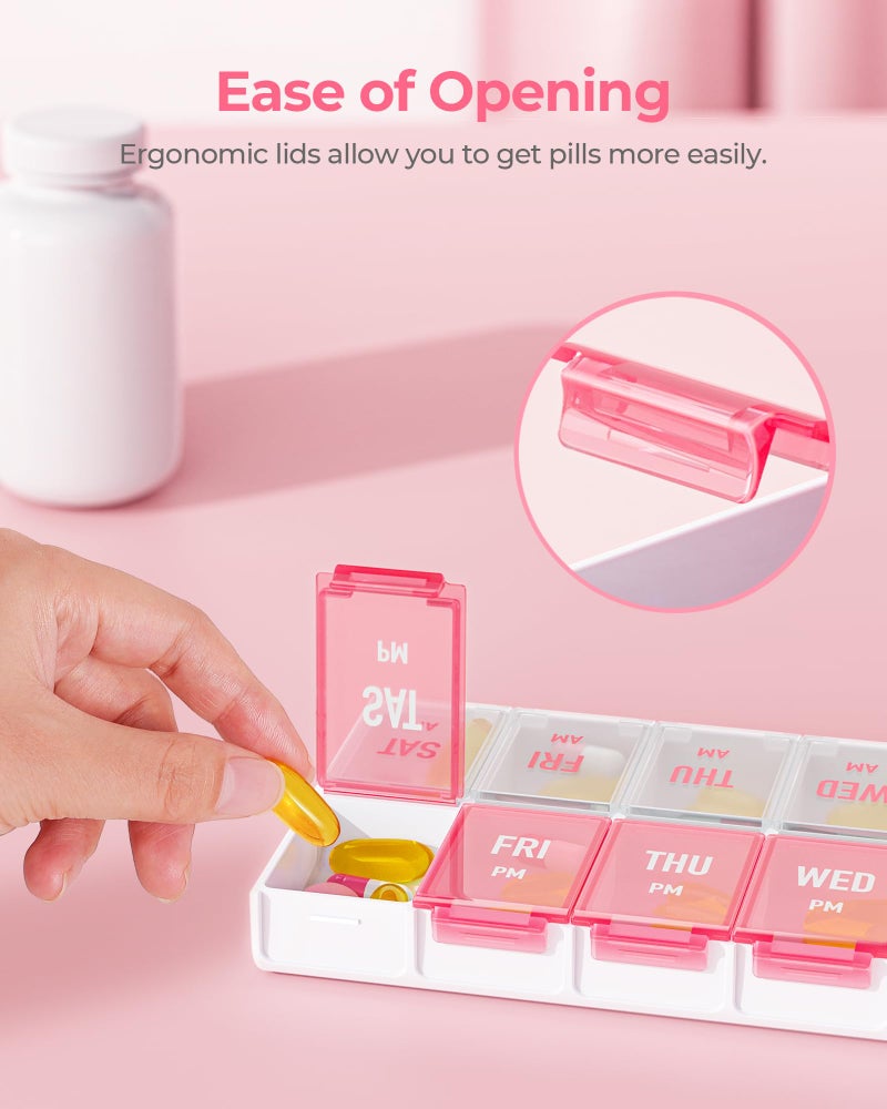 AMOOS Weekly Pill Organizer 2 Times a Day, Stylish Pill Box 7 Day AM PM with Large Compartments, Pill Case Easy to Use, BPA-Free Pill Container for Vitamins, Fish Oils, Supplements, Medicines, Pink - Image 5
