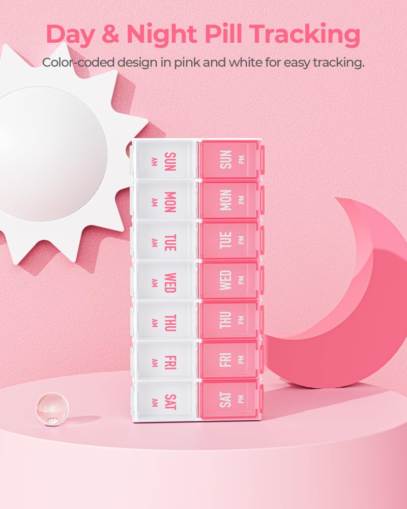 AMOOS Weekly Pill Organizer 2 Times a Day, Stylish Pill Box 7 Day AM PM with Large Compartments, Pill Case Easy to Use, BPA-Free Pill Container for Vitamins, Fish Oils, Supplements, Medicines, Pink - Image 4