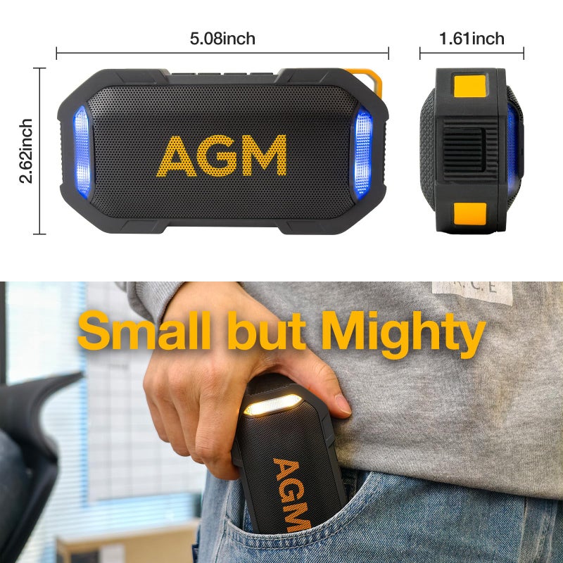 AGM مكبر صوت بلوتوث محمول AGM MagROCK، مقاوم للماء IP67، مقاوم للسقوط والغبار، مكبرات صوت خارجية بلوتوث 5.3، صوت ستيريو قوي مع زيادة في الحجم، إضاءة RGB نابضة، تصميم بتعلق مغناطيسي - Image 4