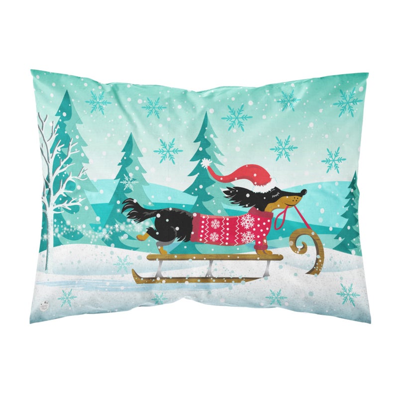 ""Caroline's Treasures Merry Christmas Dachshund Fabric Standard Pillowcase  Multicolor""