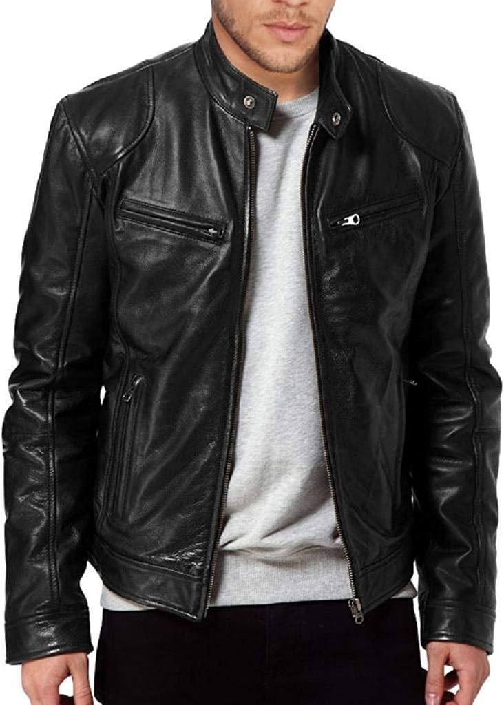 The Leather Factory جاكيت دراجات جلد حقيقي من لامب سكين للرجال من ذا ليذر فاكترى، أسود، L - Image 1