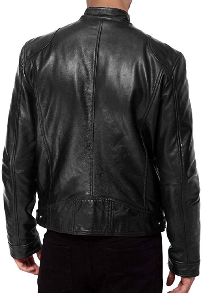 The Leather Factory جاكيت دراجات جلد حقيقي من لامب سكين للرجال من ذا ليذر فاكترى، أسود، L - Image 2