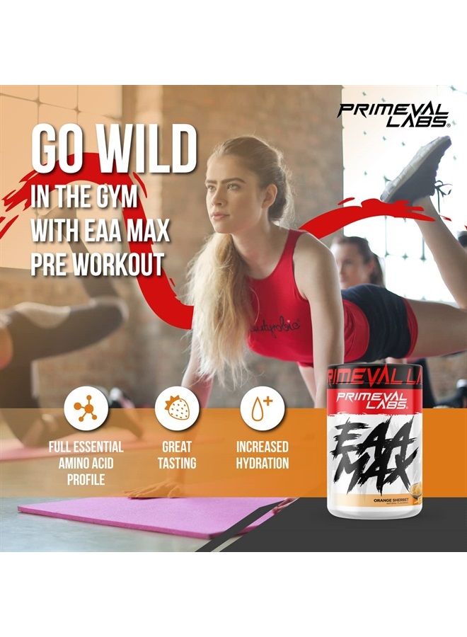 Primeval Labs EAA Max, BCAA Perfect Amino Acid Powder - Pre or Post Workout Muscle Recovery - BCAAs, EAAs, Electrolytes, Supports Hydration & Performance, Keto Friendly (Orange Sherbet) - Image 2