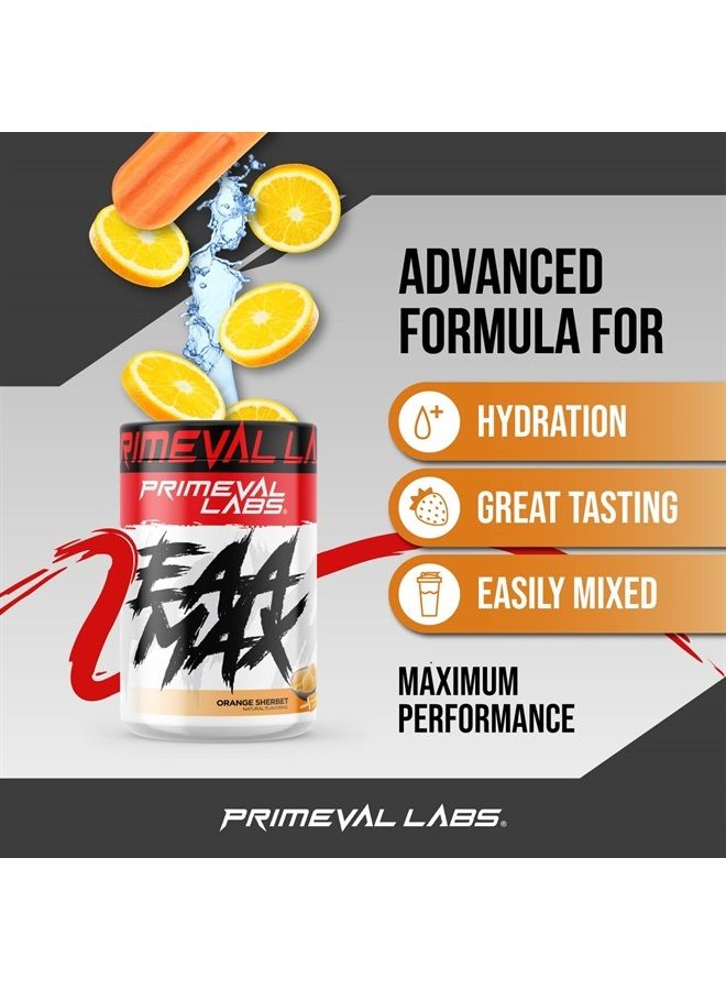 Primeval Labs EAA Max, BCAA Perfect Amino Acid Powder - Pre or Post Workout Muscle Recovery - BCAAs, EAAs, Electrolytes, Supports Hydration & Performance, Keto Friendly (Orange Sherbet) - Image 3