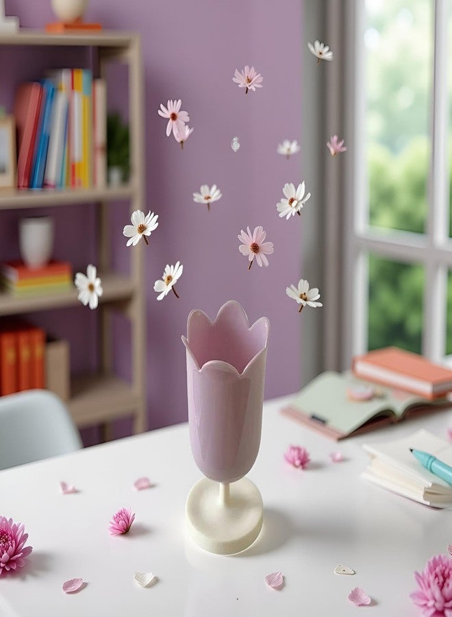 Labriciyon 1Pc Purple Pen Holder for Desk,Plastic Tulip Pen Holder,Cute Stationery Organizer Pencil Stand Case,Girl Makeup Box,Pencil Desktop Decor,Pen and Pencil Holders,Office and School Supplies,Dispensers - Image 3