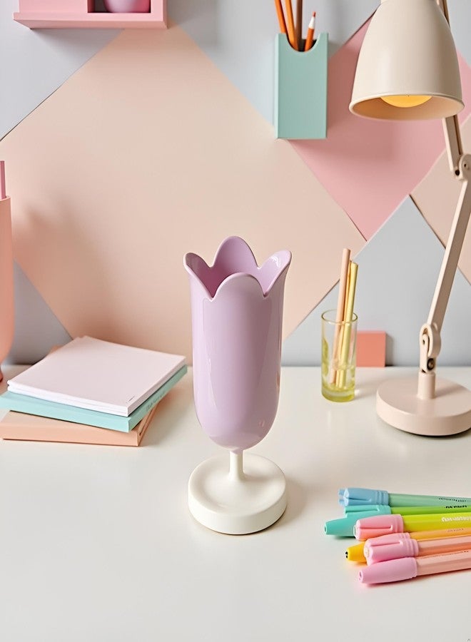 Labriciyon 1Pc Purple Pen Holder for Desk,Plastic Tulip Pen Holder,Cute Stationery Organizer Pencil Stand Case,Girl Makeup Box,Pencil Desktop Decor,Pen and Pencil Holders,Office and School Supplies,Dispensers - Image 2