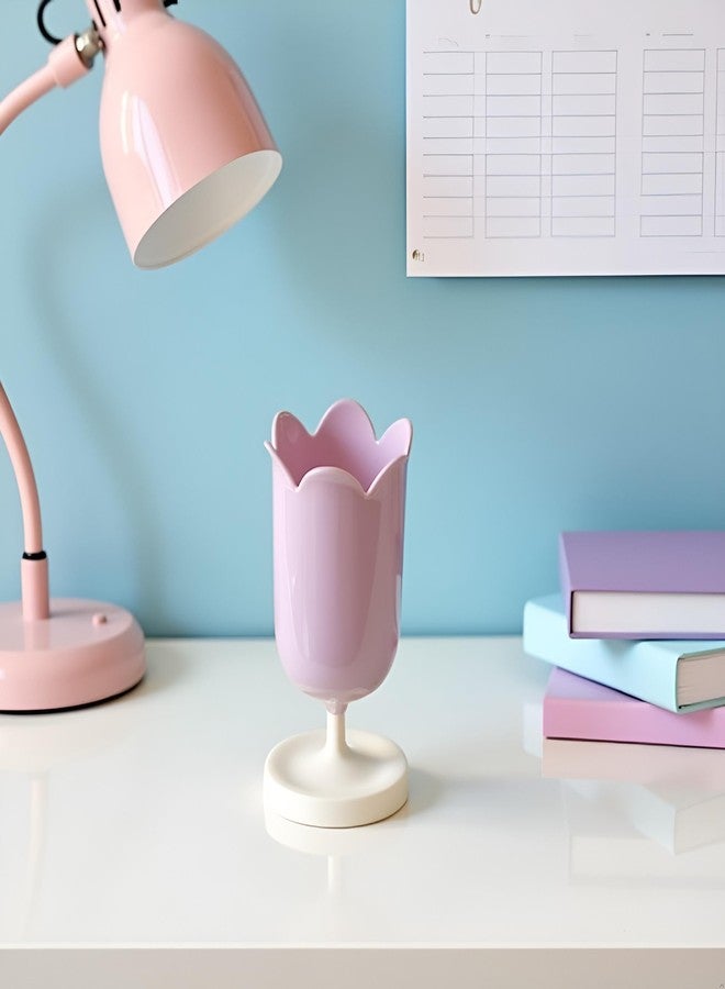Labriciyon 1Pc Purple Pen Holder for Desk,Plastic Tulip Pen Holder,Cute Stationery Organizer Pencil Stand Case,Girl Makeup Box,Pencil Desktop Decor,Pen and Pencil Holders,Office and School Supplies,Dispensers - Image 4