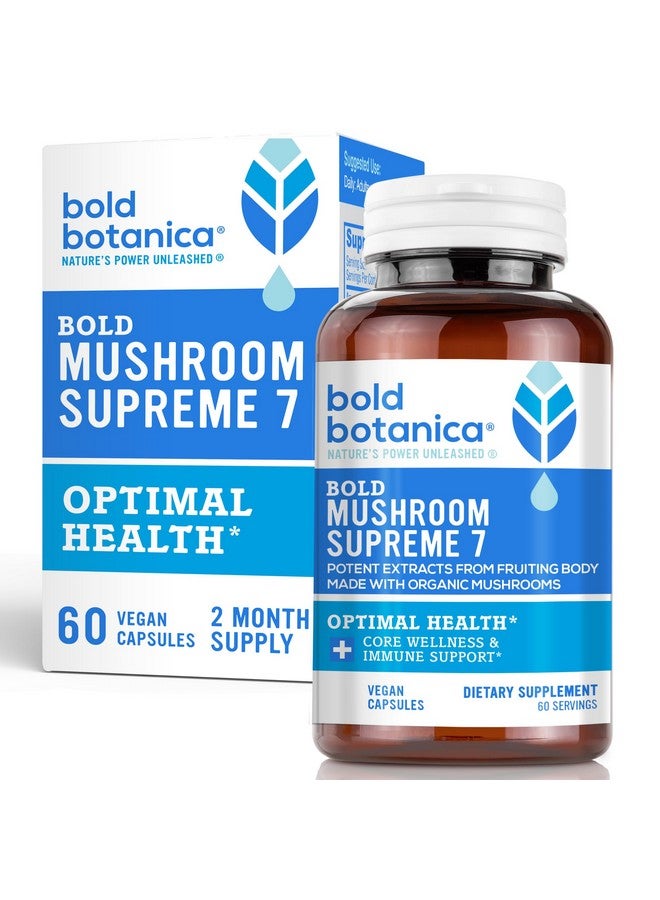 Bold Botanica Mushroom Supreme 7 - Mushroom Supplement - Organic Extracts of Turkey Tail, Chaga, Phellinus, Reishi, Cordyceps, Maitake, Shiitake for Immune Support & Optimal Wellness, 60 Caps - Image 1