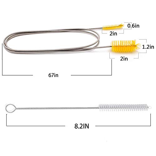 desin Flexible Drain Brush, Nylon Cleaner Double Ended Elastic Hose Pipe 67-inch and 2 PCS 8.2-inch Straw Cleaning Brush (Yellow) - Image 2