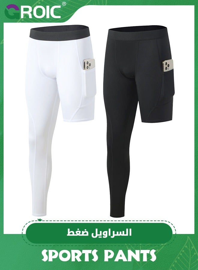 GROIC 2 Packs One Leg Sports Compression Pants, Single Full Leg Sports Quick Dry Tights, Unisex Sports Compression Pants, One Leg Basketball Leg Sleeves, Leggings Athletic Base Layer for Sports - Image 1