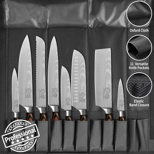 XYJ Stainless Steel Kitchen Knives Set 8 Piece Chef Knife Set with Carry Case Bag & Sheath Well Balance Ergonomic Handle - Image 2
