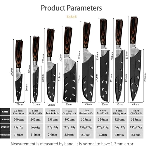 XYJ Stainless Steel Kitchen Knives Set 8 Piece Chef Knife Set with Carry Case Bag & Sheath Well Balance Ergonomic Handle - Image 3