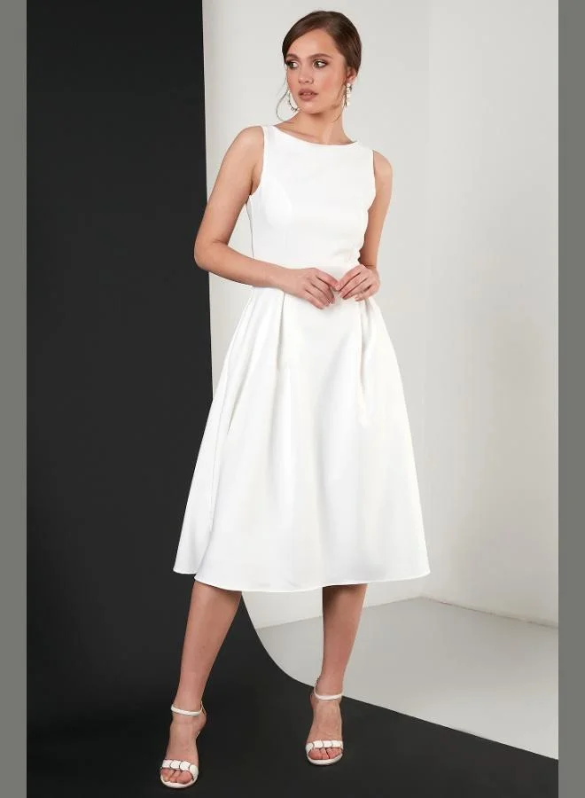 Lela Lela Crew Neck Regular Fit Pocketed Pleated Midi Dress Women's Dress 6051963