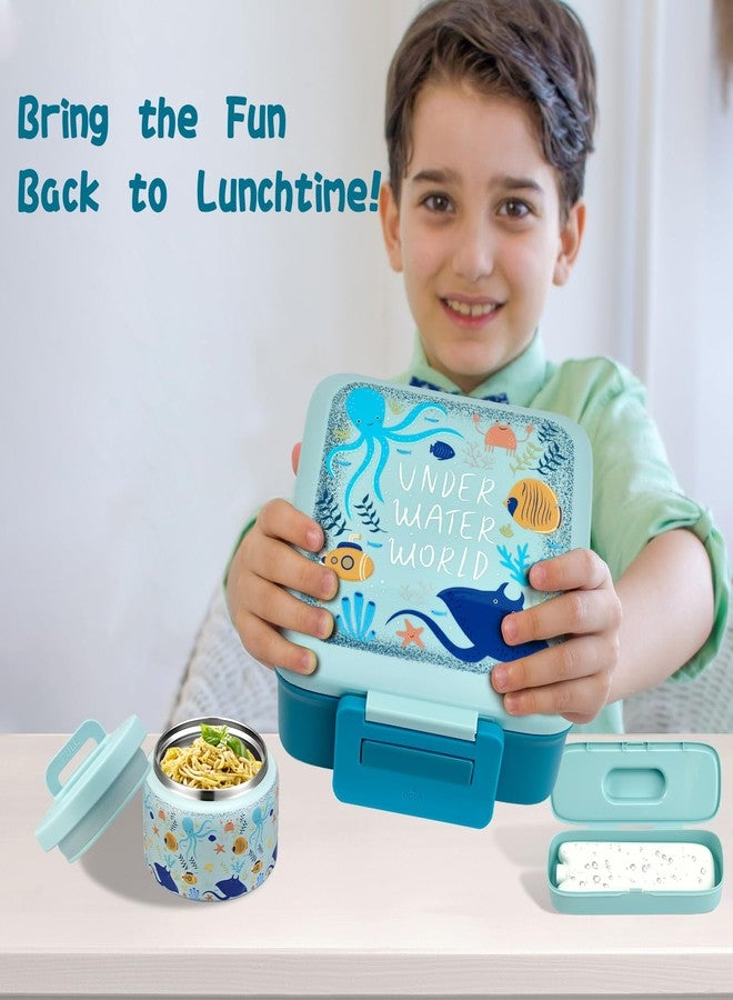 JXXM Bento Lunch Box with 8oz Soup thermo (Blue-Octopus) - Image 4