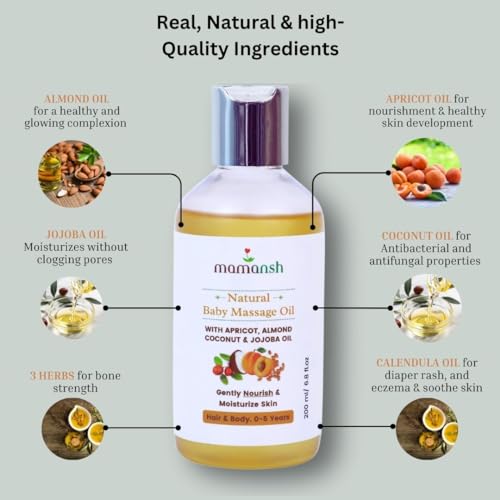 Mamansh Natural Baby Oil - 10 Essential Oils & 3 Herbs With Vitamin E For Nourishment, Skin Development & Growth | 0-5 Years (All Skin Types) - 200 ML - Image 2