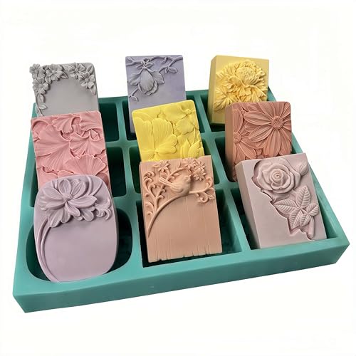 Great Mold قالب صابون مختلط من 9 تجاويف على شكل زهور، قالب سيليكون DIY للصب، الشموع، شمع العطر، الشوكولاتة، الكعكة، الجص العطري، صناعة الحرف الراتنج المزخرفة - Image 1