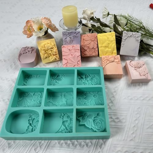 Great Mold قالب صابون مختلط من 9 تجاويف على شكل زهور، قالب سيليكون DIY للصب، الشموع، شمع العطر، الشوكولاتة، الكعكة، الجص العطري، صناعة الحرف الراتنج المزخرفة - Image 2