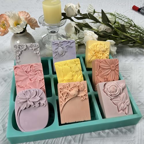 Great Mold قالب صابون مختلط من 9 تجاويف على شكل زهور، قالب سيليكون DIY للصب، الشموع، شمع العطر، الشوكولاتة، الكعكة، الجص العطري، صناعة الحرف الراتنج المزخرفة - Image 5