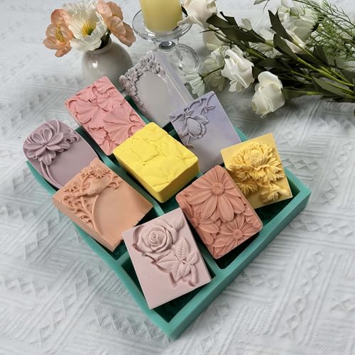 Great Mold قالب صابون مختلط من 9 تجاويف على شكل زهور، قالب سيليكون DIY للصب، الشموع، شمع العطر، الشوكولاتة، الكعكة، الجص العطري، صناعة الحرف الراتنج المزخرفة - Image 4