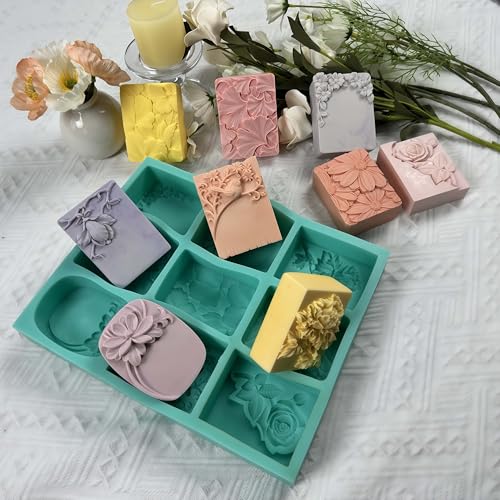 Great Mold قالب صابون مختلط من 9 تجاويف على شكل زهور، قالب سيليكون DIY للصب، الشموع، شمع العطر، الشوكولاتة، الكعكة، الجص العطري، صناعة الحرف الراتنج المزخرفة - Image 3