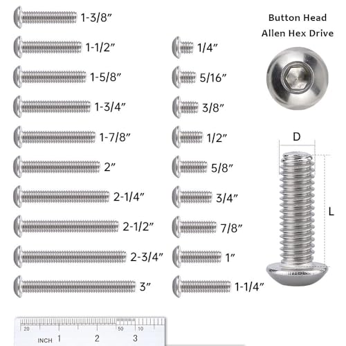 RoyceMart 1/4-20 x 2-1/2" (20 Pack) Hex Socket Button Head Cap Screws Bolts, Allen Socket Drive, 304 Stainless Steel 18-8, Bright Finish, Full Machine UNC Threads - Image 3