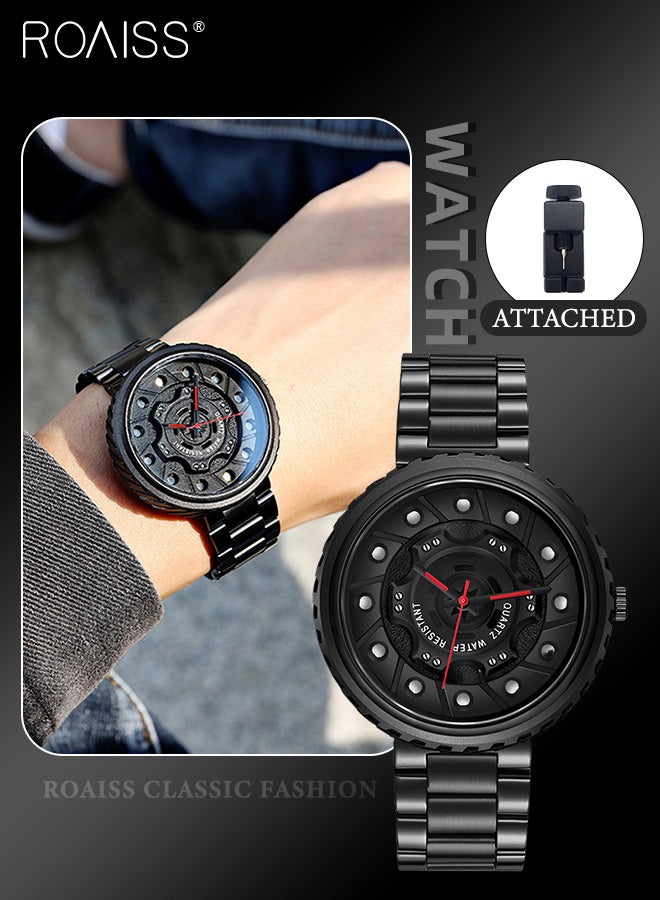 رويس ساعة كوارتز فريدة من نوعها للرجال بسوار من الفولاذ، وشاشة تناظرية وقرص بتصميم عجلة دائرية، ساعة يد أنيقة مقاومة للماء مع هيكل من السبائك المعدنية كهدية للرجال - Image 1