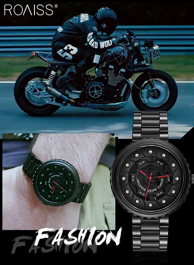 رويس ساعة كوارتز فريدة من نوعها للرجال بسوار من الفولاذ، وشاشة تناظرية وقرص بتصميم عجلة دائرية، ساعة يد أنيقة مقاومة للماء مع هيكل من السبائك المعدنية كهدية للرجال - Image 2