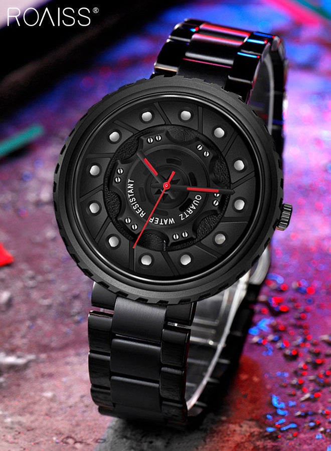 رويس ساعة كوارتز فريدة من نوعها للرجال بسوار من الفولاذ، وشاشة تناظرية وقرص بتصميم عجلة دائرية، ساعة يد أنيقة مقاومة للماء مع هيكل من السبائك المعدنية كهدية للرجال - Image 3