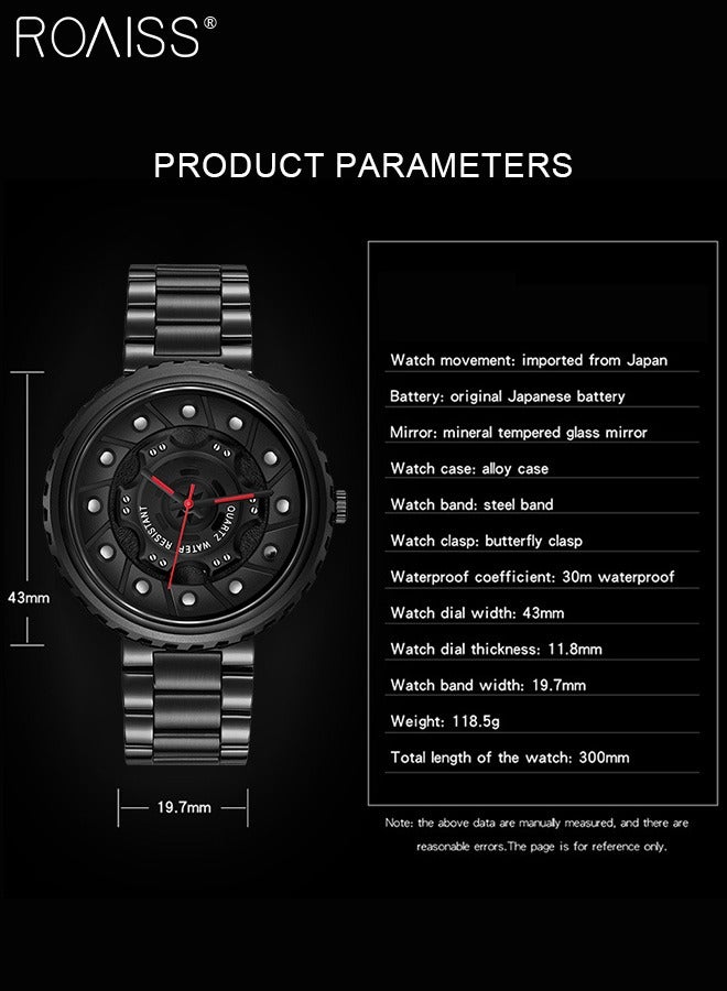 رويس ساعة كوارتز فريدة من نوعها للرجال بسوار من الفولاذ، وشاشة تناظرية وقرص بتصميم عجلة دائرية، ساعة يد أنيقة مقاومة للماء مع هيكل من السبائك المعدنية كهدية للرجال - Image 4