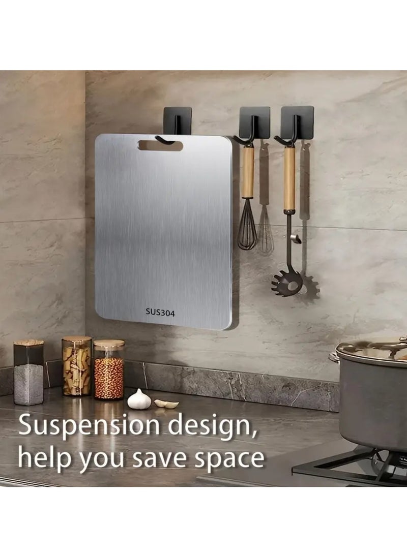 Premium Titanium Stainless Steel Cutting Board Double-Sided, Kitchen Chopping Board durable, Hygienic Edge for Safe Food Prep, Silvery for Kitchen,Meat,Fruit,Pastry,Pizza,Cheese,Vegetables
