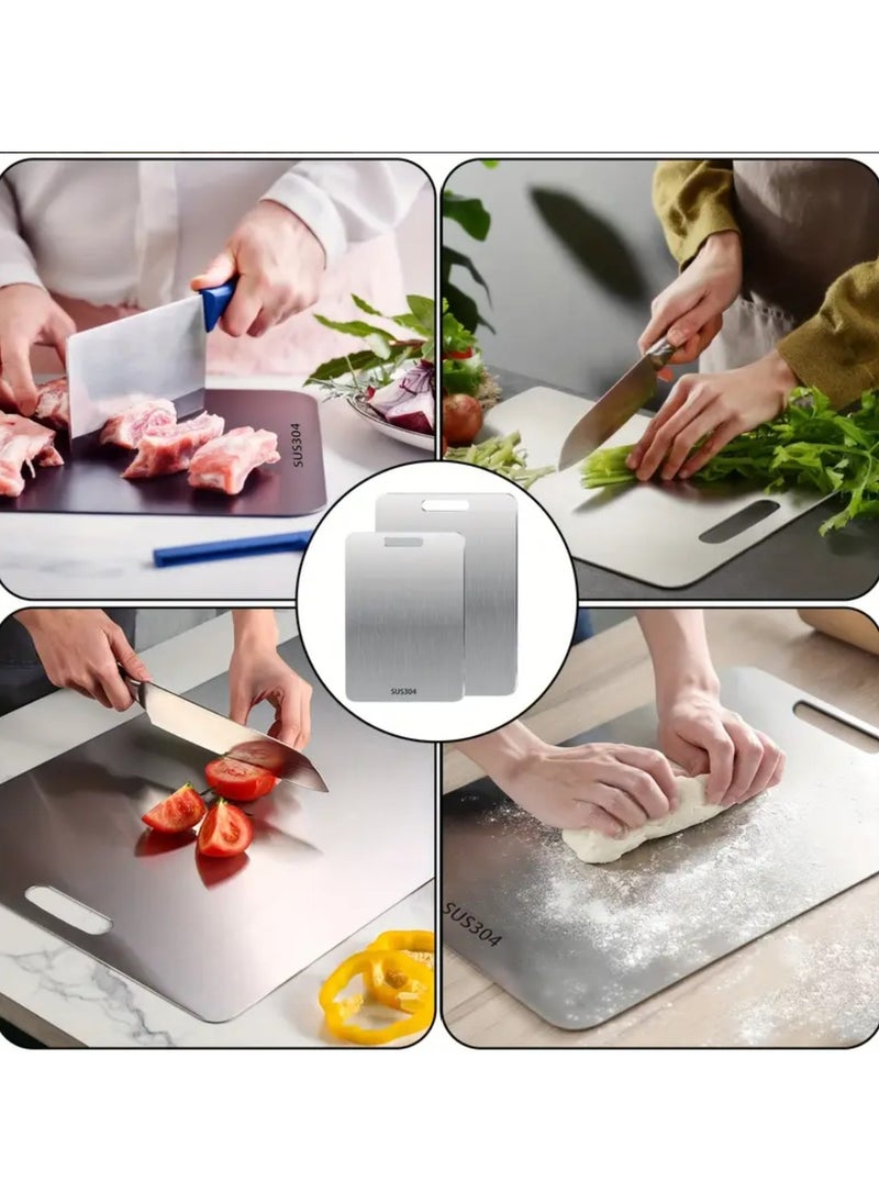 Premium Titanium Stainless Steel Cutting Board Double-Sided, Kitchen Chopping Board durable, Hygienic Edge for Safe Food Prep, Silvery for Kitchen,Meat,Fruit,Pastry,Pizza,Cheese,Vegetables