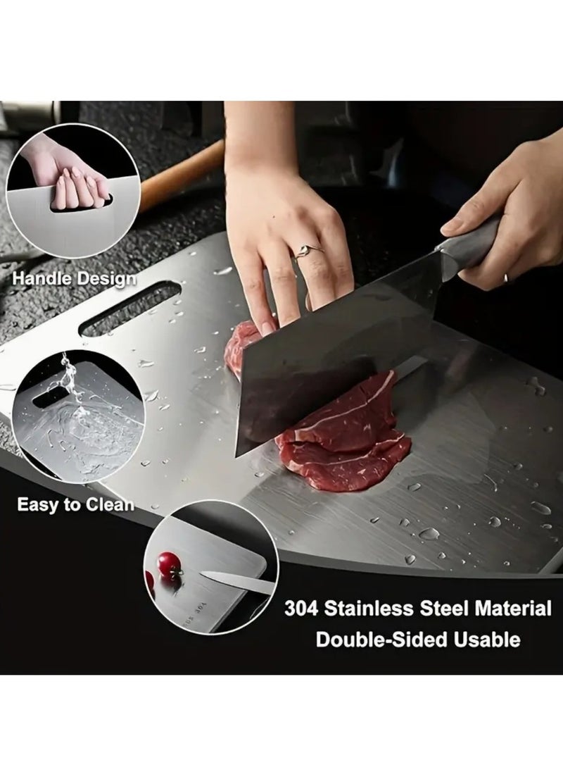Premium Titanium Stainless Steel Cutting Board Double-Sided, Kitchen Chopping Board durable, Hygienic Edge for Safe Food Prep, Silvery for Kitchen,Meat,Fruit,Pastry,Pizza,Cheese,Vegetables