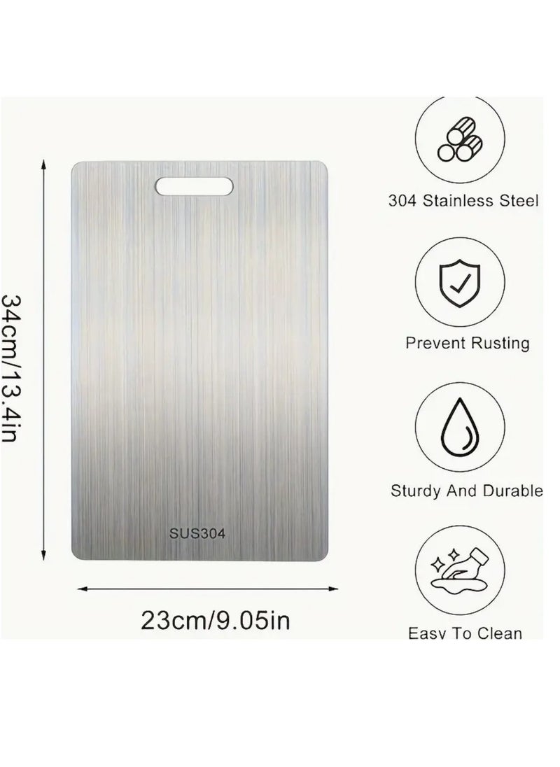 Premium Titanium Stainless Steel Cutting Board Double-Sided, Kitchen Chopping Board durable, Hygienic Edge for Safe Food Prep, Silvery for Kitchen,Meat,Fruit,Pastry,Pizza,Cheese,Vegetables