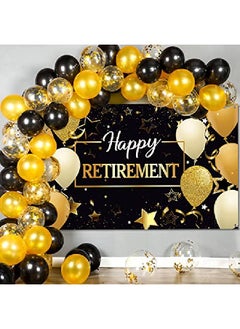 Tatuo Happy Retirement Party Supplies Decorations Balloons With 1 Retirement Backdrop Set For Women And Men Theme Retirement Party Decoration (Gold Black)  - Image 1