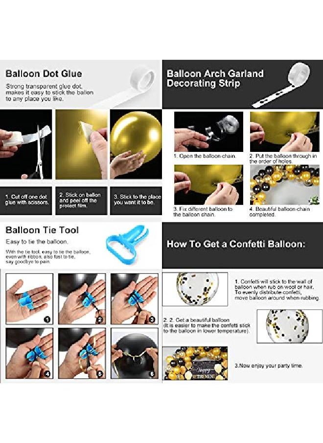 Tatuo Happy Retirement Party Supplies Decorations Balloons With 1 Retirement Backdrop Set For Women And Men Theme Retirement Party Decoration (Gold Black)  - Image 3