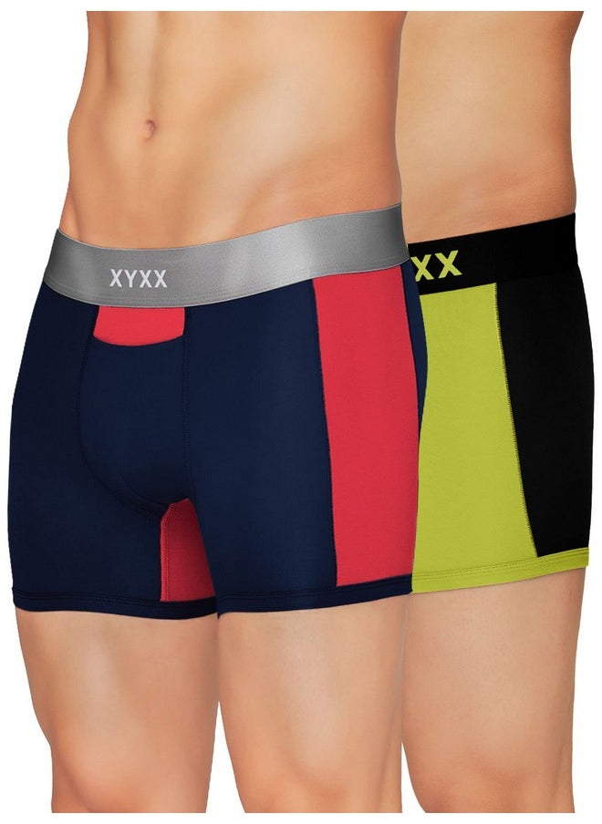 اكس واي اكس اكس ملابس داخلية رجالية XYXX Dualist IntelliSoft Antimicrobial Micro Modal Trunk Pack of 2 (ليموني بانش وأسود؛ أسود قزحي وأحمر تانجو؛ كبير)  - Image 1