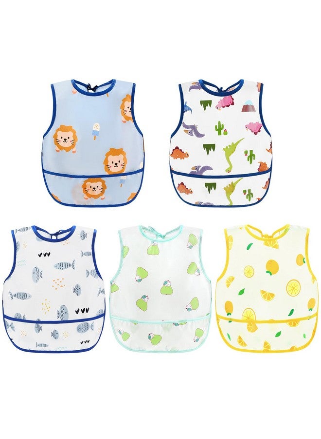 Accmor 5pcs Baby Bibs, Waterproof Baby Toddler Apron Bibs, Short Sleeve Smock Bib, Baby Food Bibs for Baby Boys Girls Feeding Eating - Image 1