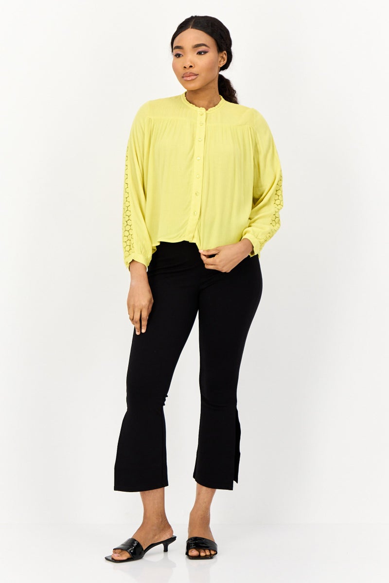 ONLY بلوزة نسائية بأكمام طويلة وياقة دائرية، صفراء - Image 3
