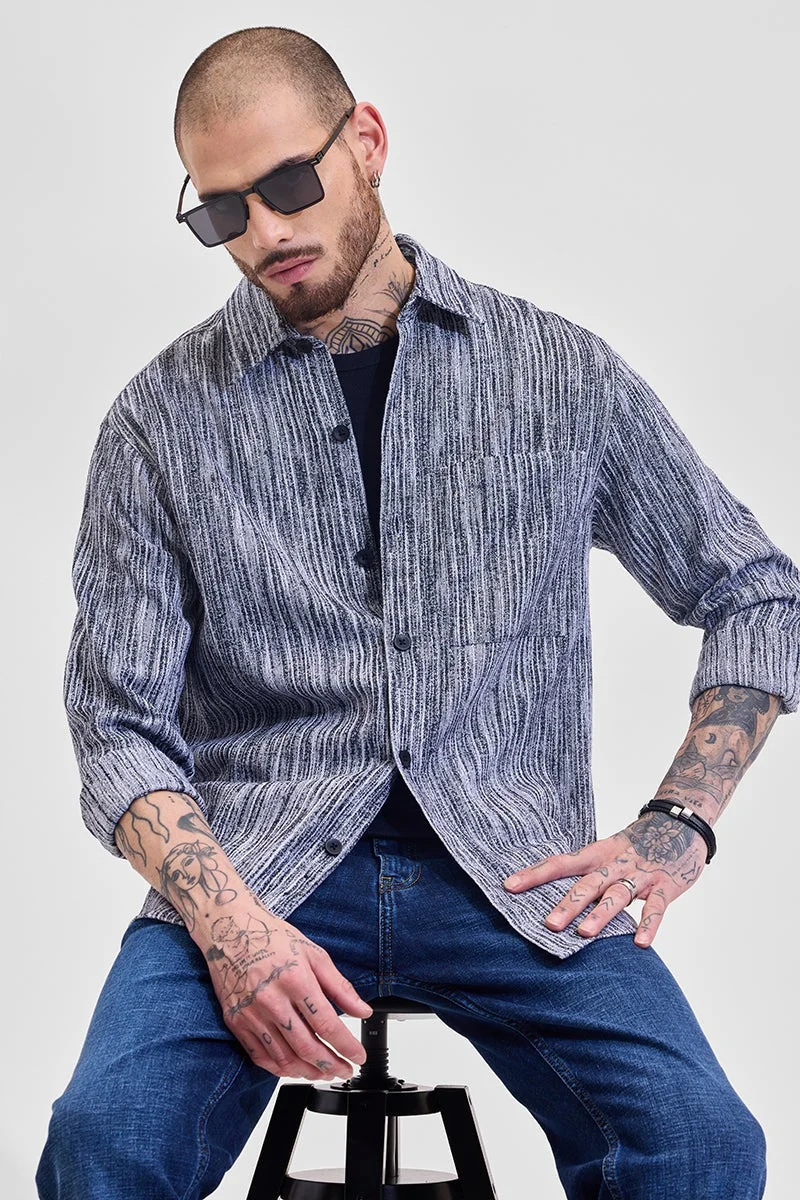 SNITCH Navy Abstract Long Sleeve Relaxed Overshirt