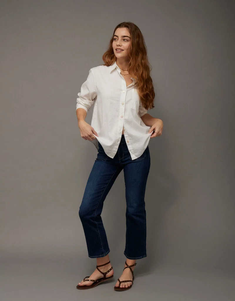 AE Oversized Linen-Blend Button-Up Shirt