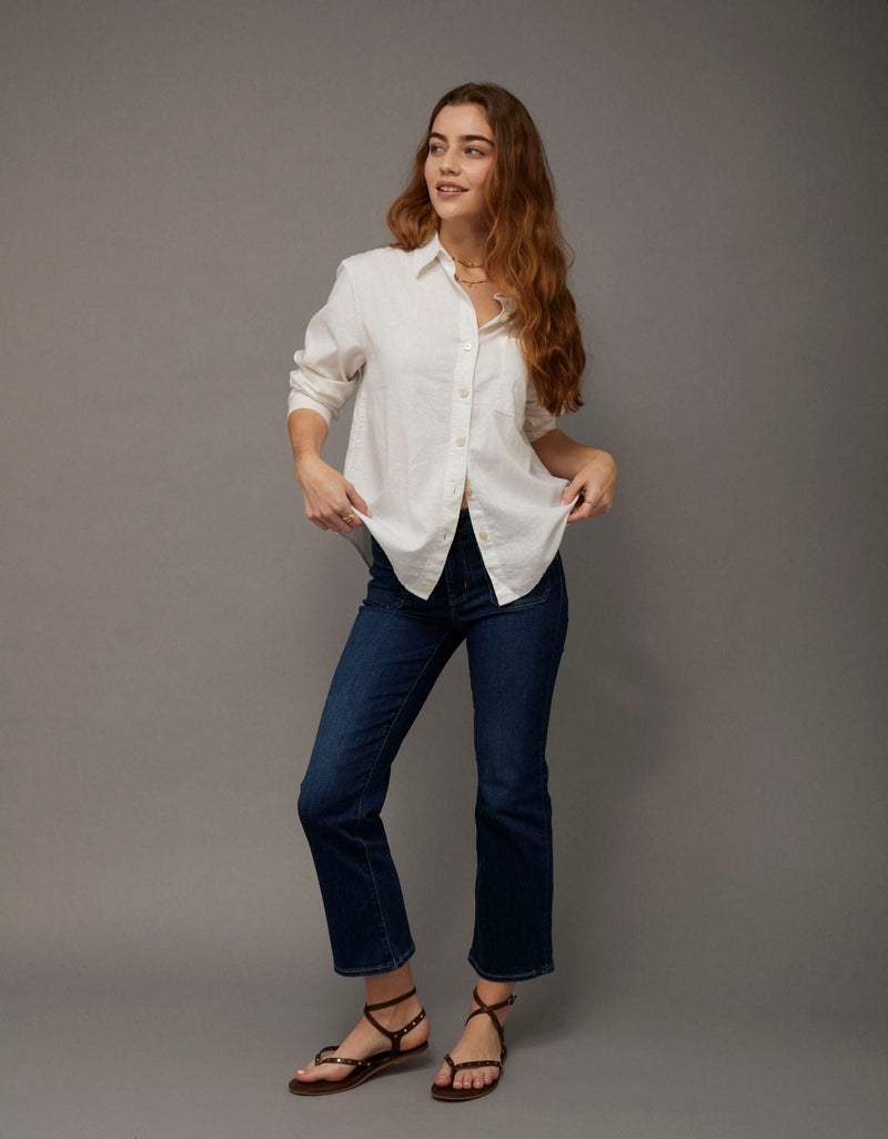 American Eagle AE Oversized Linen-Blend Button-Up Shirt - Image 1