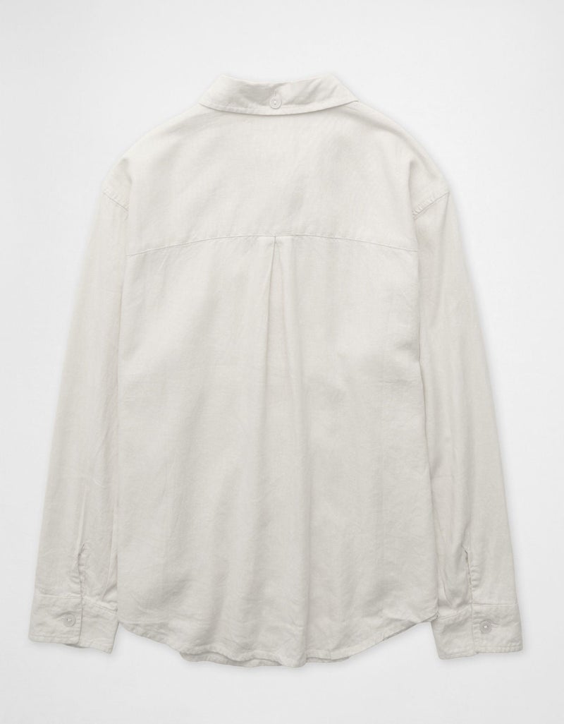 American Eagle AE Oversized Linen-Blend Button-Up Shirt - Image 4
