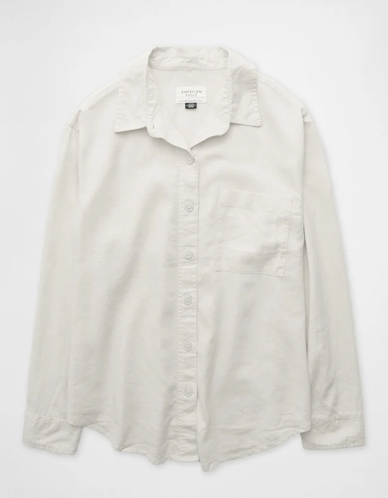 American Eagle  AE Oversized Linen-Blend Button-Up Shirt for Women | Best Price UAE