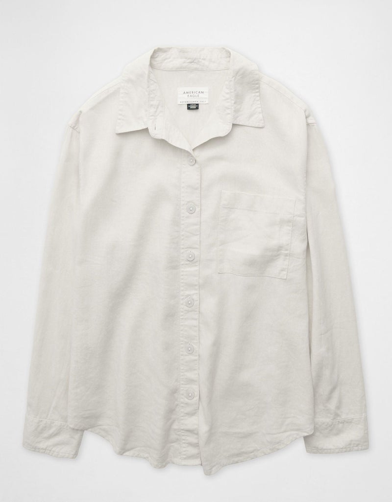 American Eagle AE Oversized Linen-Blend Button-Up Shirt - Image 3