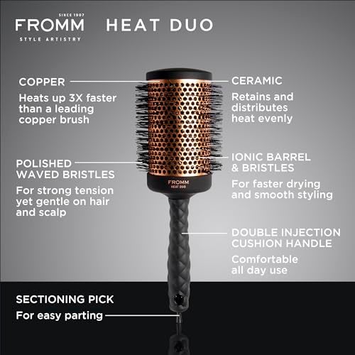 Fromm Heat Duo Copper x Ceramic 2.5" Round Brush for Expert Blowouts and Faster Hair Drying, Roller Hairbrush for Anti-static Styling, Smoothing, Straightening and Shine - Image 2
